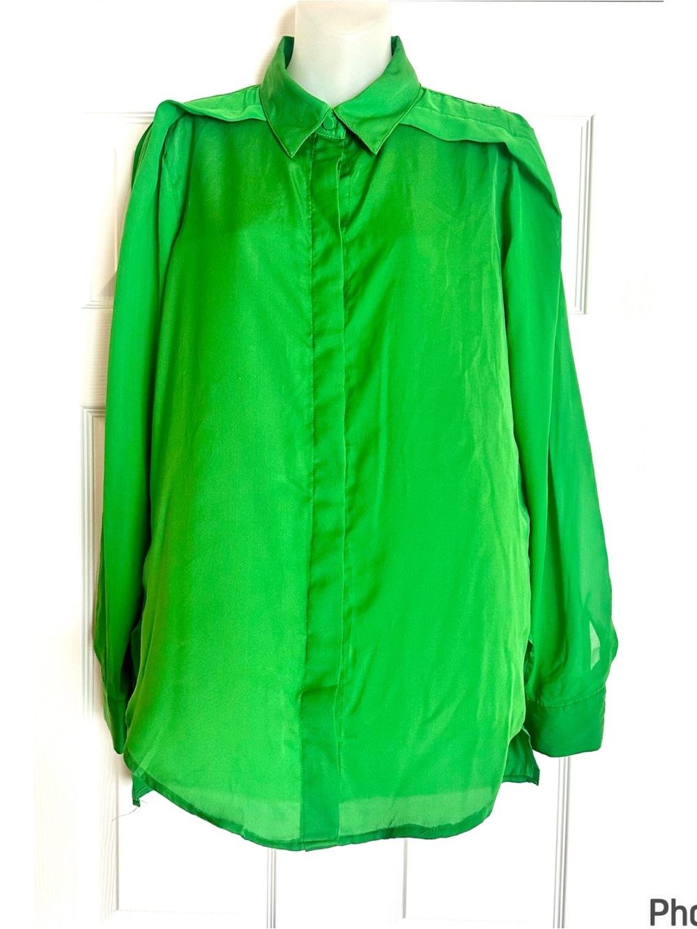 3.1 Phillip Lim for Target Bright Green Collared Top with Sheer Sleeves